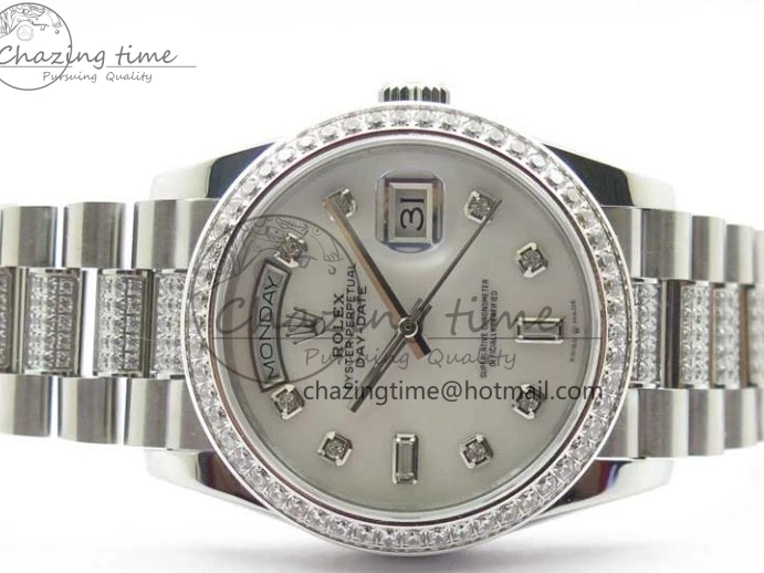 President Dial Crystal SS White Crystal Bracelet MOP on Best SS 128239 Edition Day-Date 36mm Marker A2836 BP 0117